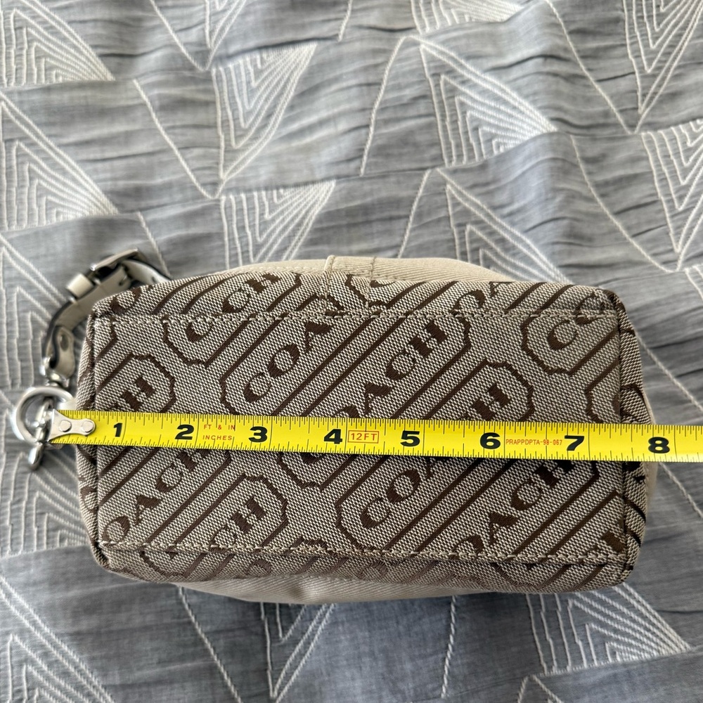 COACH Signature Tan White Demi Mini Pochette Baguette Logo Striped Purse Bag Y2K - Picture 11 of 14